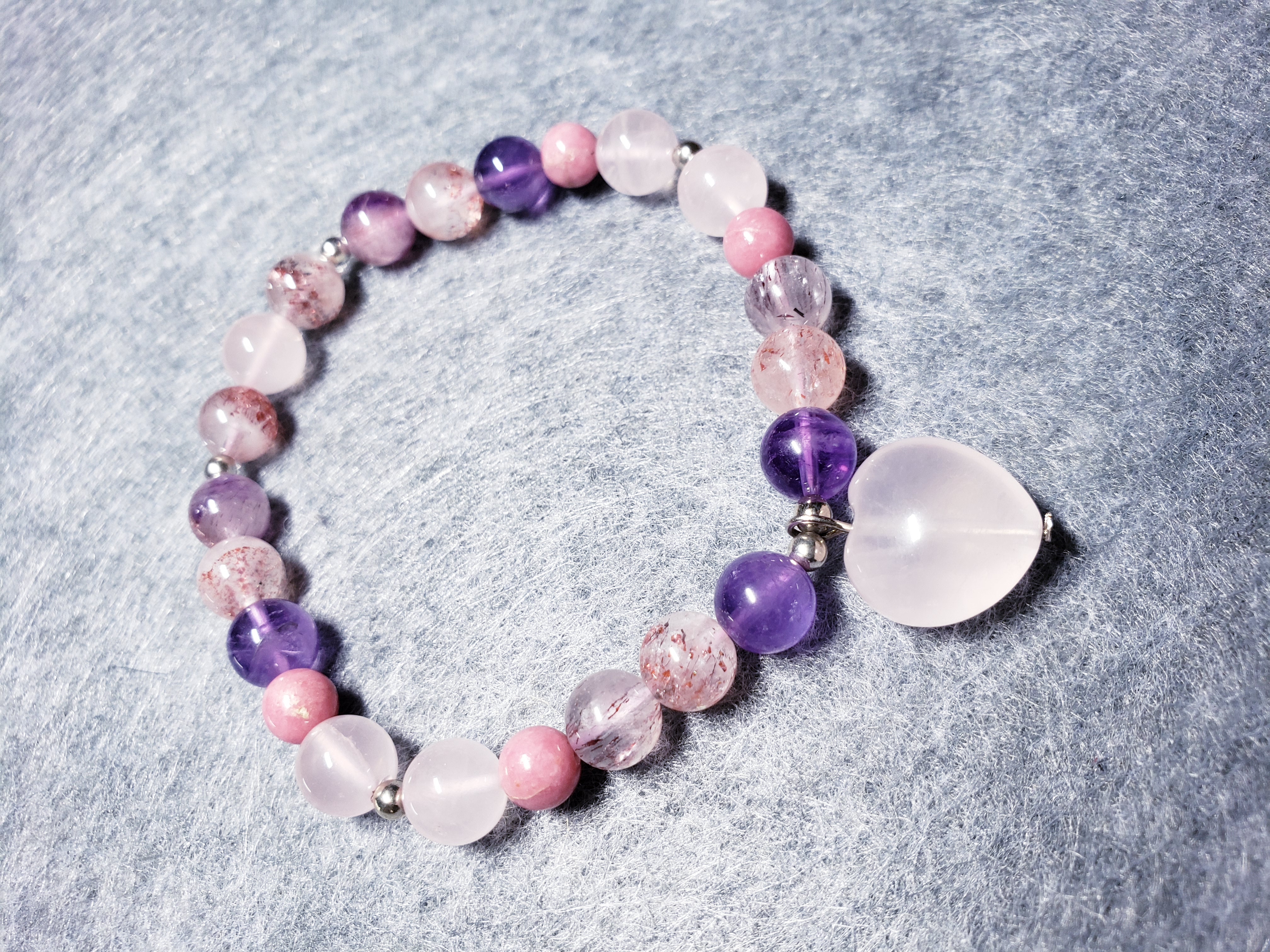 超級7薔薇石粉紅晶紫水晶手鏈