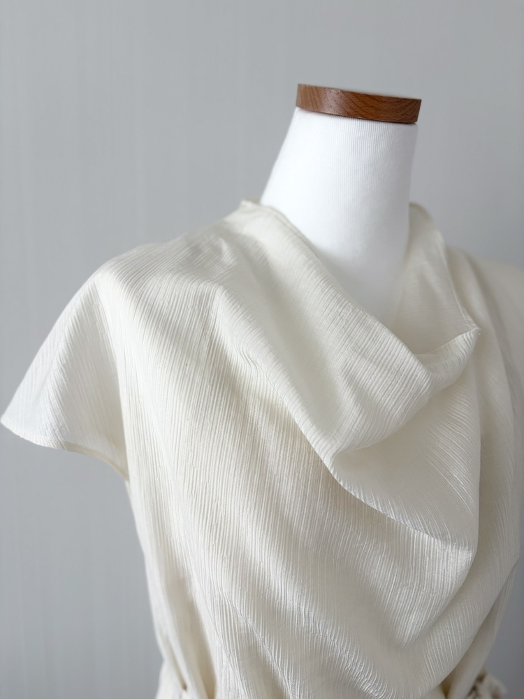 Draped Neck Dress with Inner Slip (Cream)