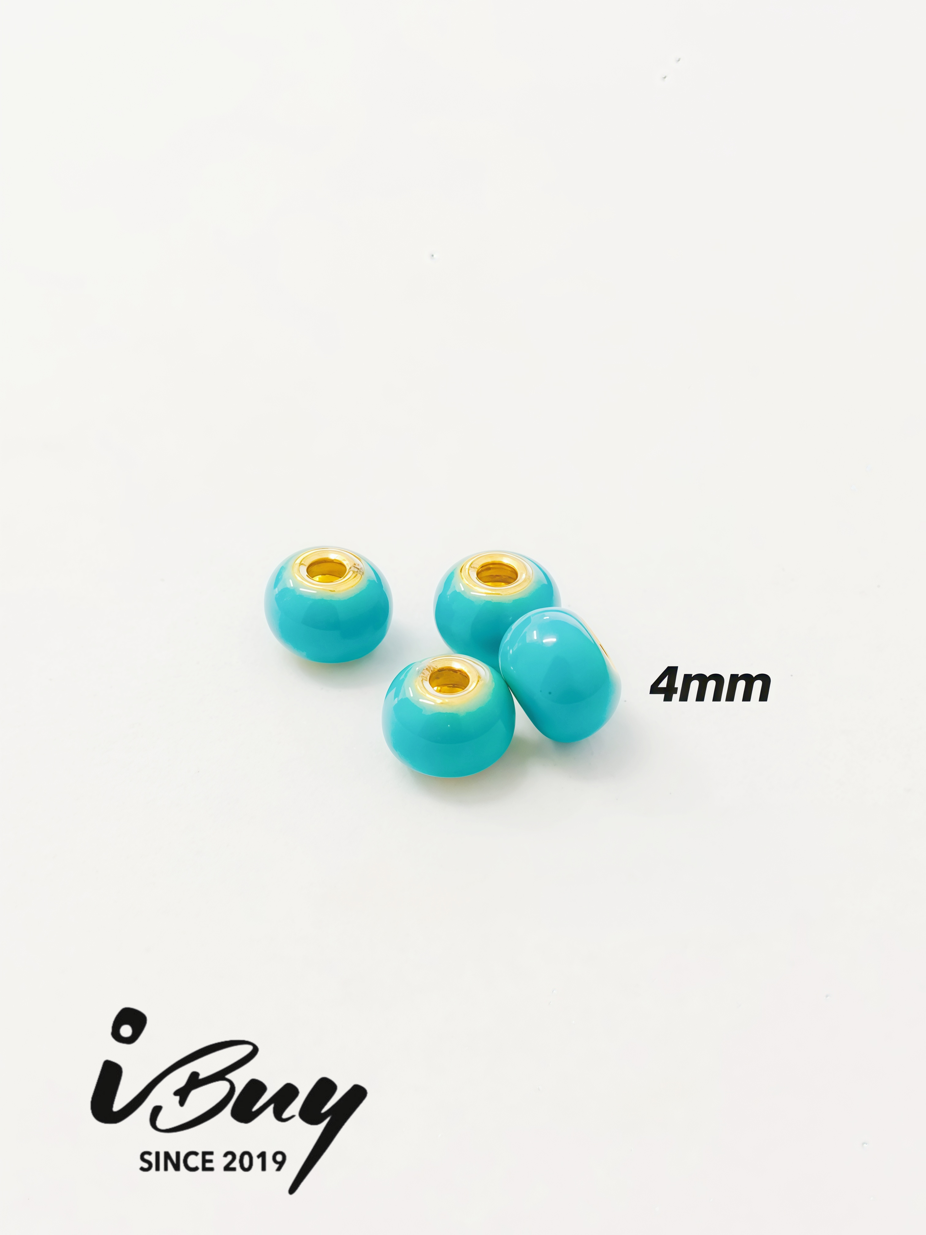 999 GOLD 4MM ENAMEL DOPAMINE SPACED BEAD - TURQUOISE 999 金 4MM珐琅隔离珠- 绿松色