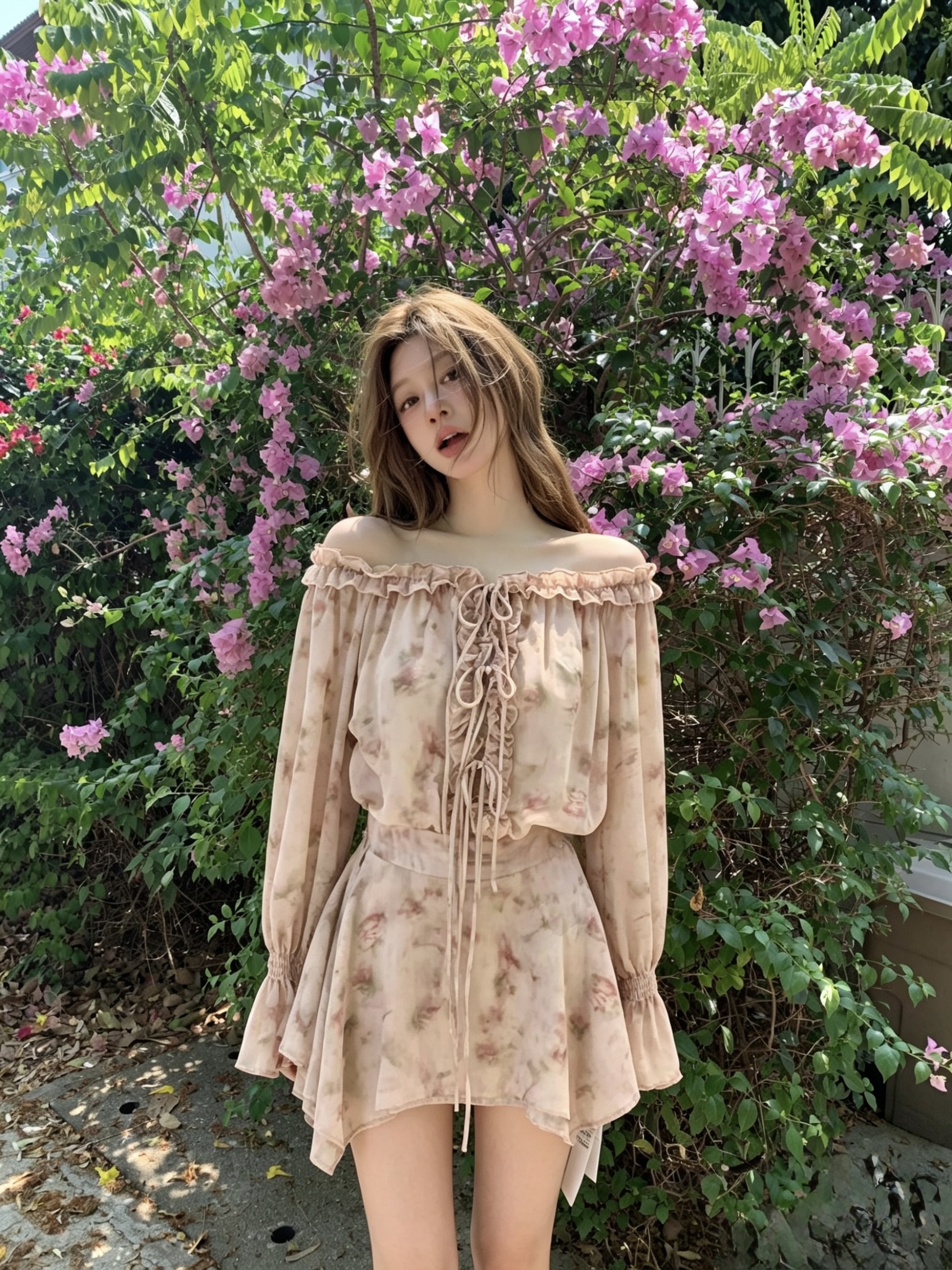 1784 Rose Shadow Off-Shoulder Dress 蔷薇碎影露肩连衣裙