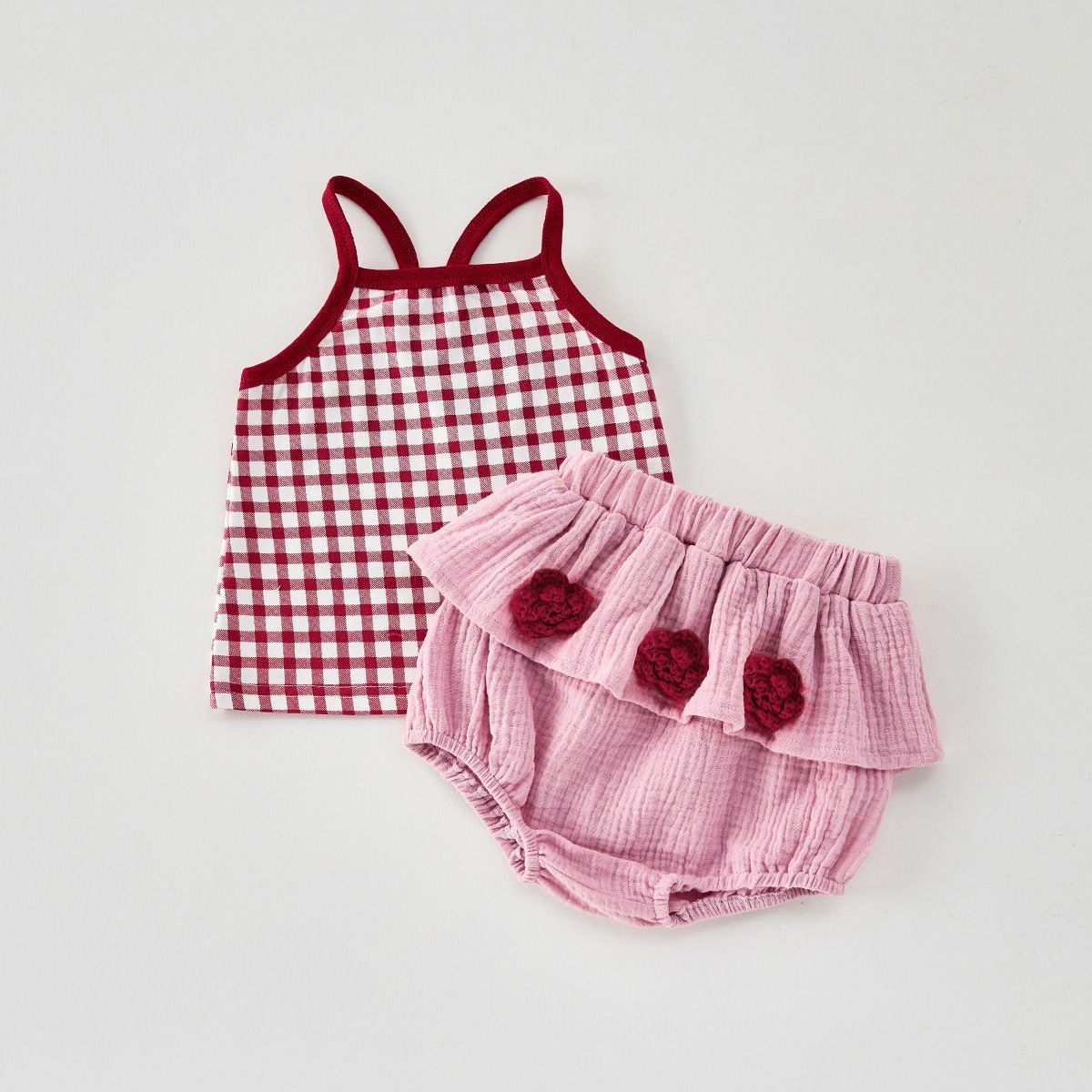 561359R | Gingham Tank Top and Ruffled Bloomer Set for Baby Girls
