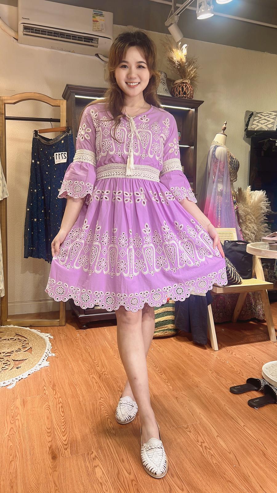 2726 Lavender Elastic Waist With English Embroidery Short OP 35"
