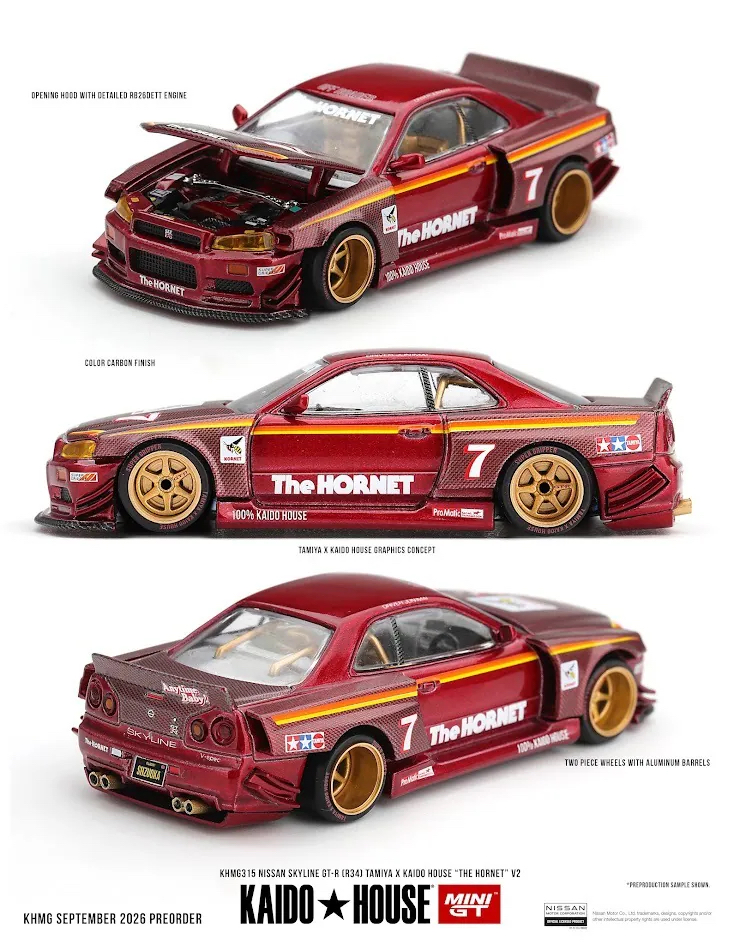 （預訂 Pre Order) KAIDO HOUSE x MINI GT  ( KHMG315 ) Nissan Skyline GT-R (R34) TAMIYA x KAIDO HOUSE "The Hornet" V2
