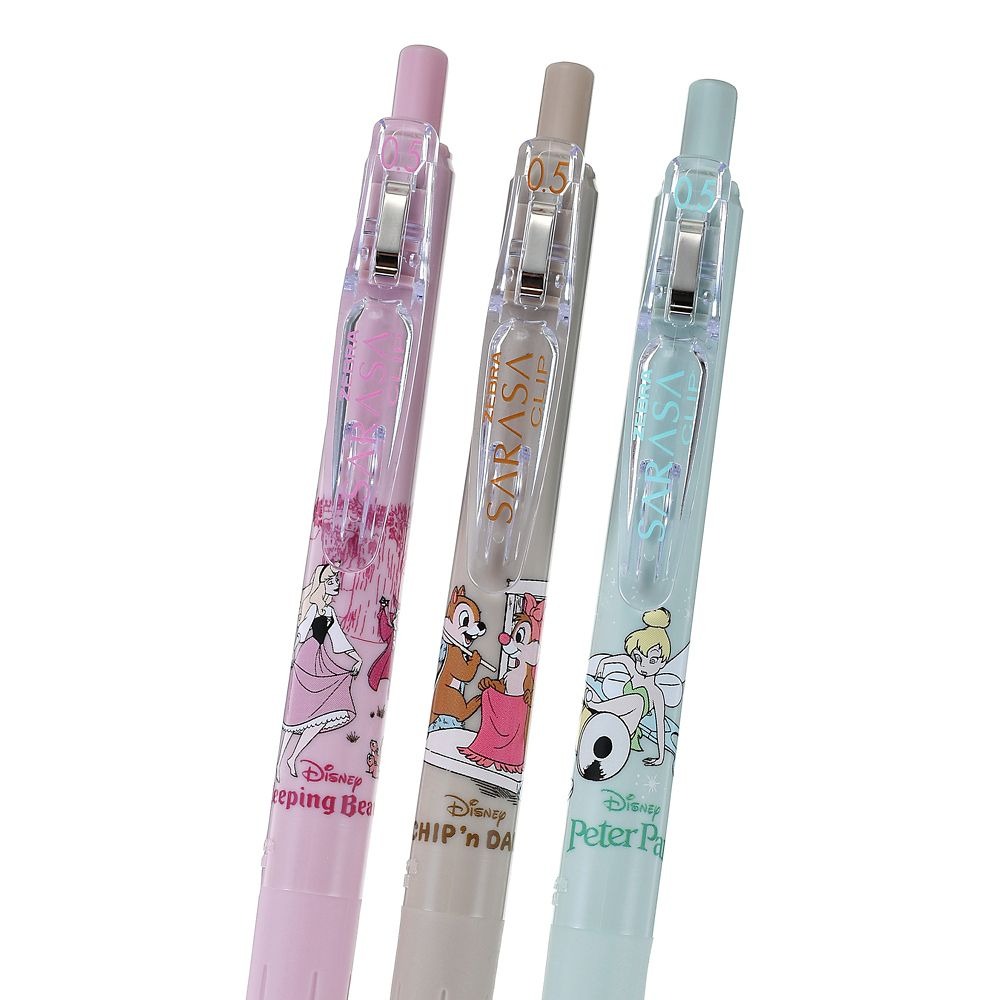 現貨｜【日本 Disney Store 限定】 一套三枝 Princess Aurora 睡公主 Tinker Bell Chip & Dale 日本製 Zebra SARASA CLIP 0.5mm 黑色 啫喱筆 214088