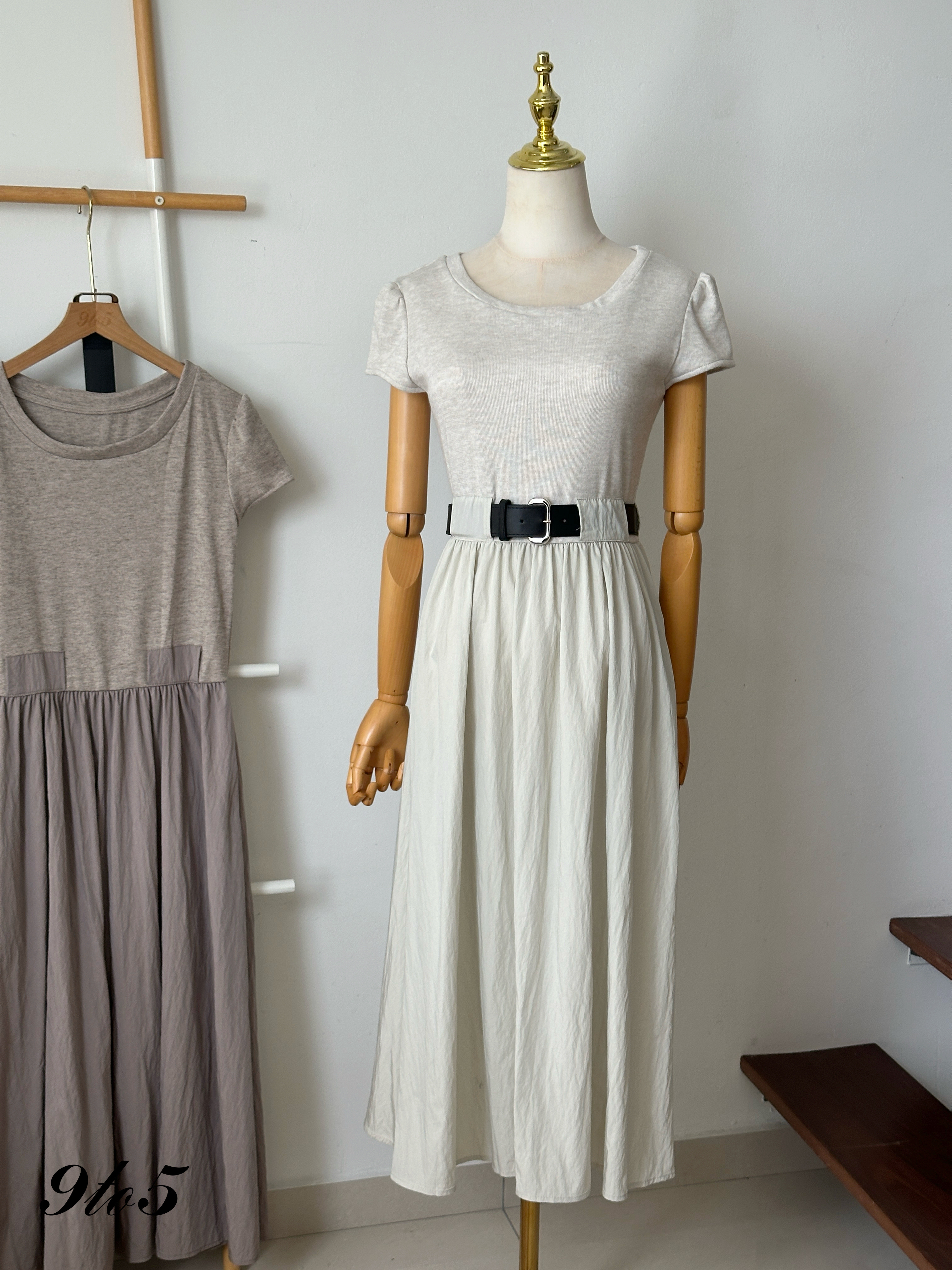 D2355 Belted Contrast Dress - 3 Colors 