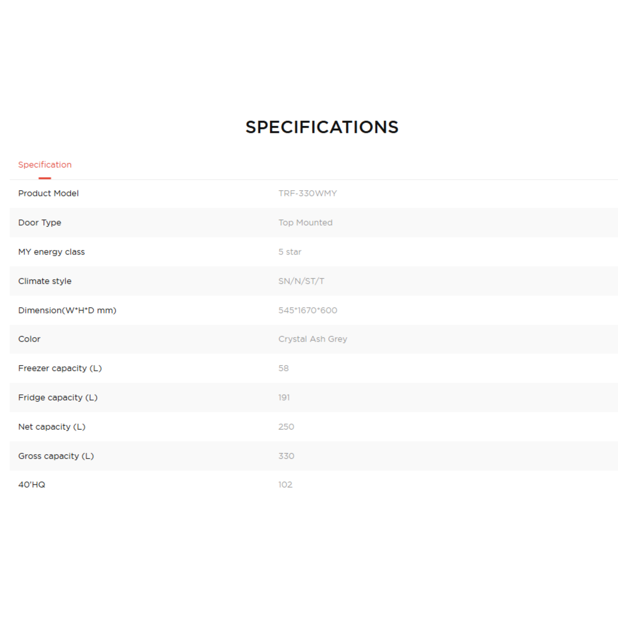 TCL 250L Top Mount Refrigerator (TRF-330WMY)