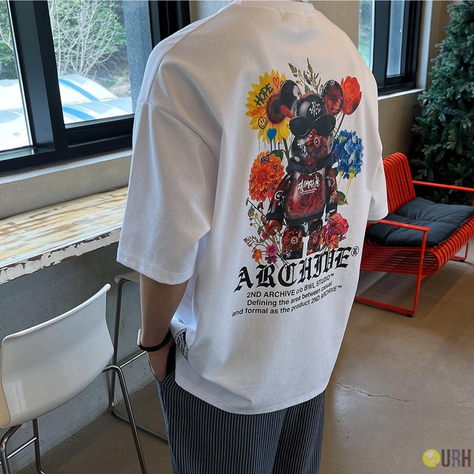 【100%保證韓國直送】2ND ARCHIVE Flower Bear 羅馬布立體花卉墨鏡熊大後背大圖圓領短袖Tee 👕 [3 color] RG165883