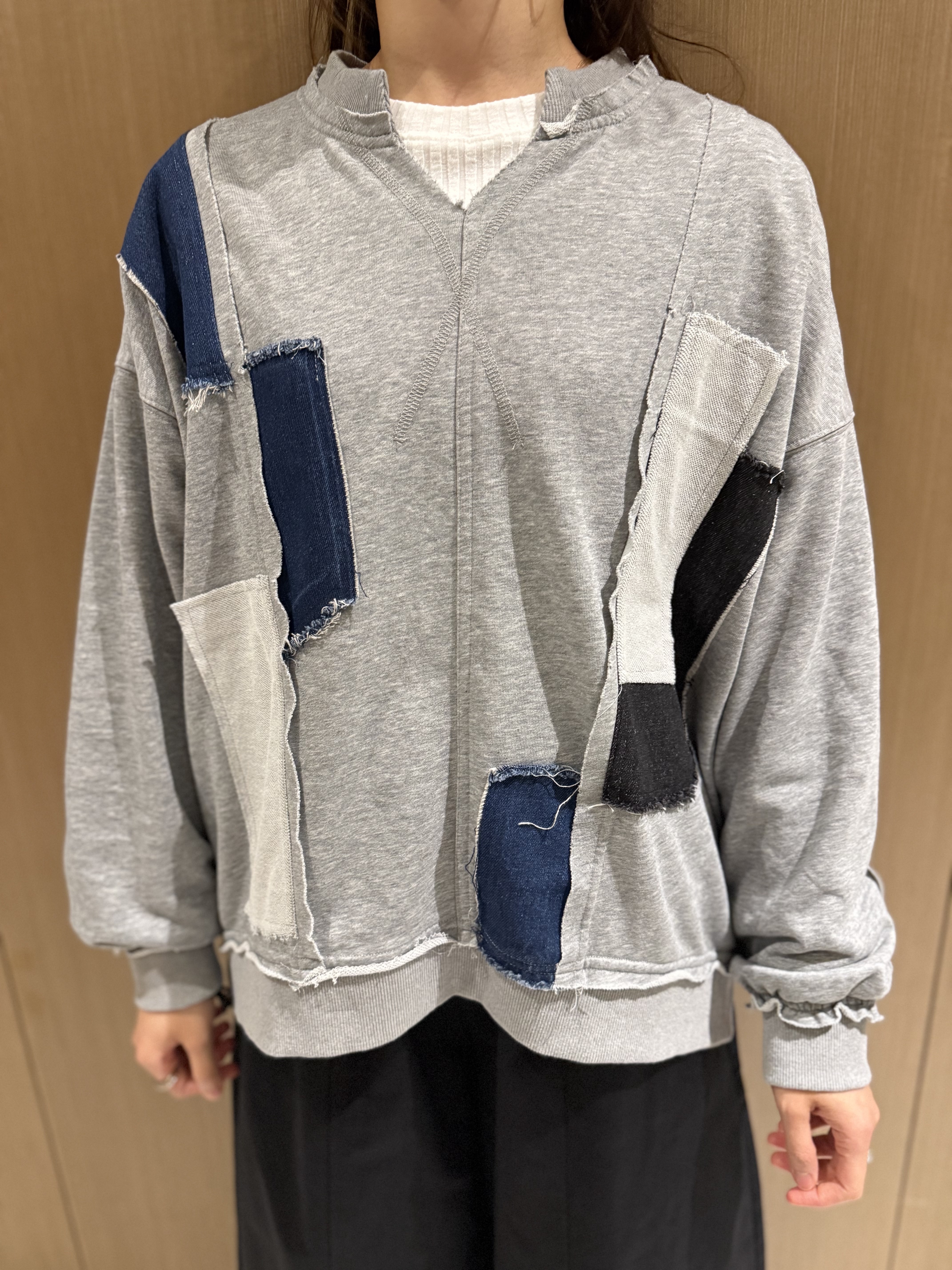 𝐕領拼牛仔布衛衣