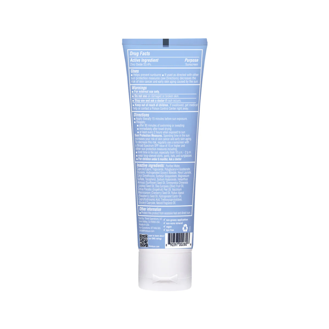 原裝香港行貨 Think ThinkSport Safe Sport Sunscreen SPF 50+ 3oz (89ml) – 美國製造 運動型礦物物理防曬霜 防水防汗 高活動量適用 適合運動戶外使用