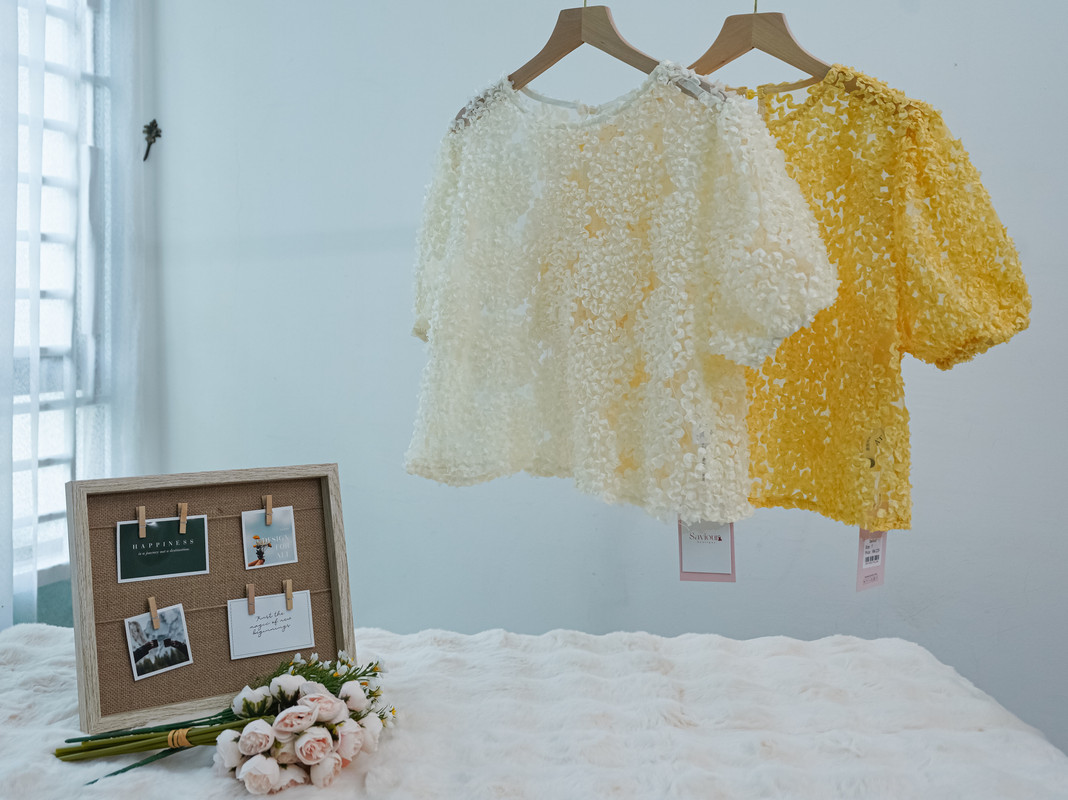 3D Floral Embroidered Mesh Short Sleeve Top ‖ 立体花朵刺绣网纱短袖上衣 KR011056071