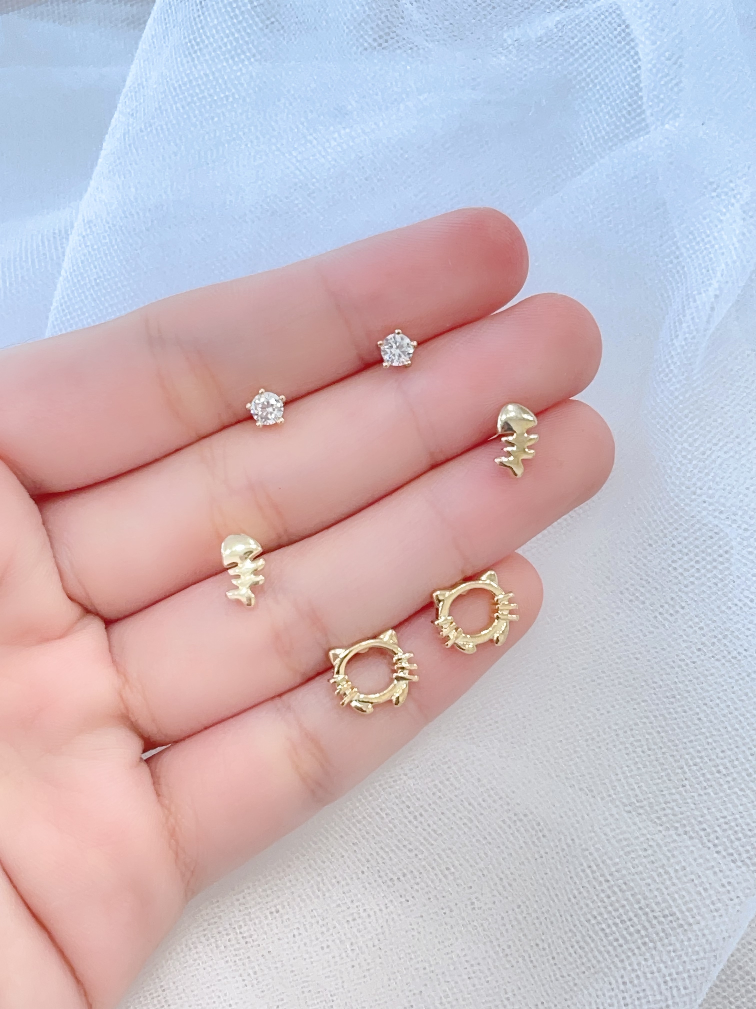 小猫鱼骨耳环套装