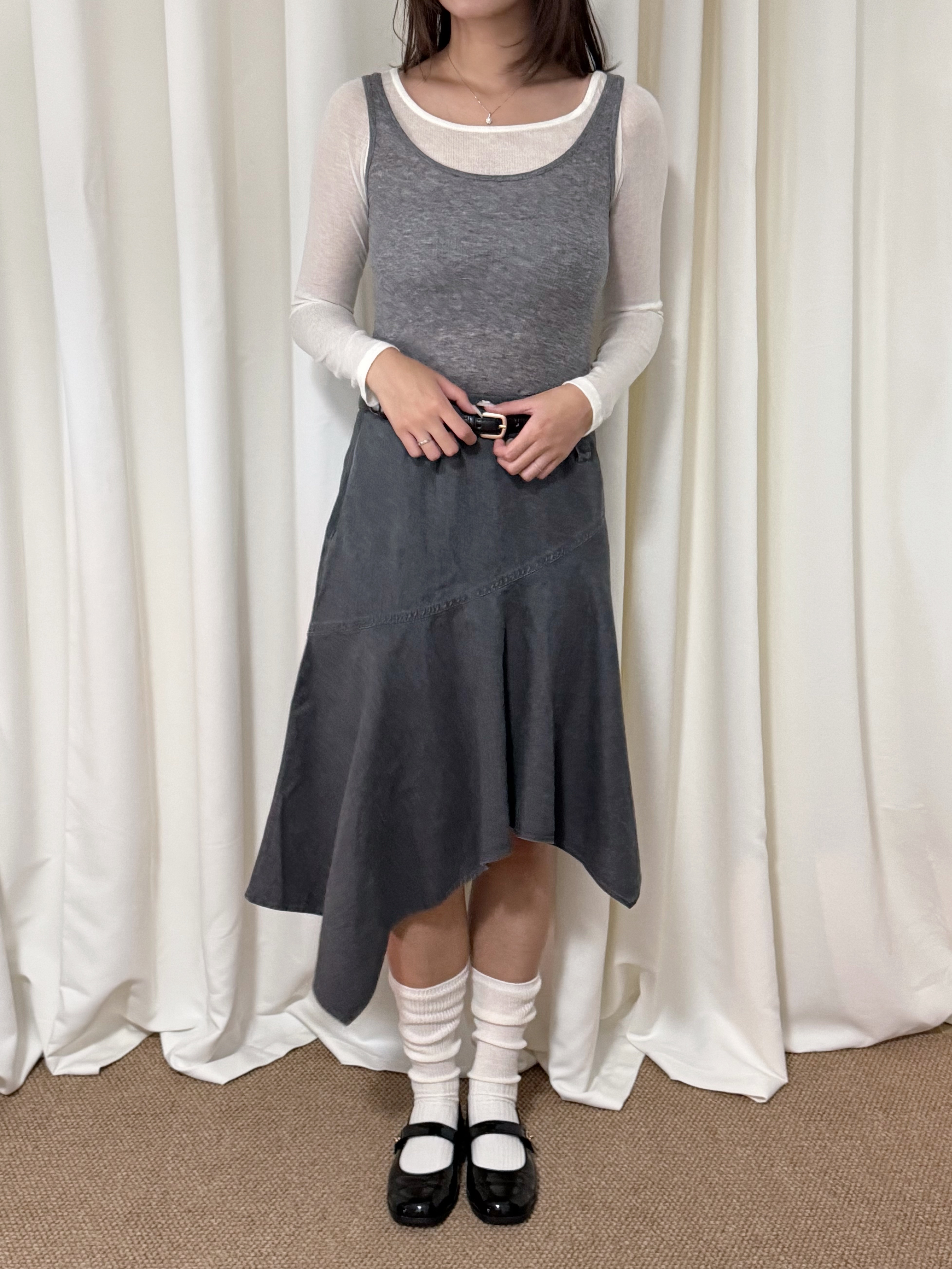 不規則洗水感半身中長裙(兩色入/兩個尺碼)