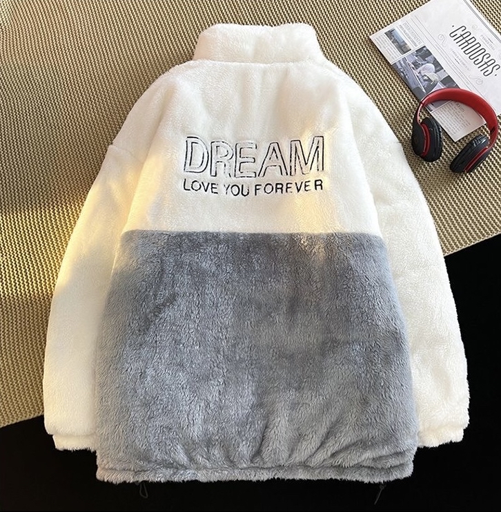 韓系情侶4色夾棉毛毛雙面褸