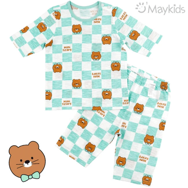 Maykids 7分袖家居服 (薄荷泡泡熊)