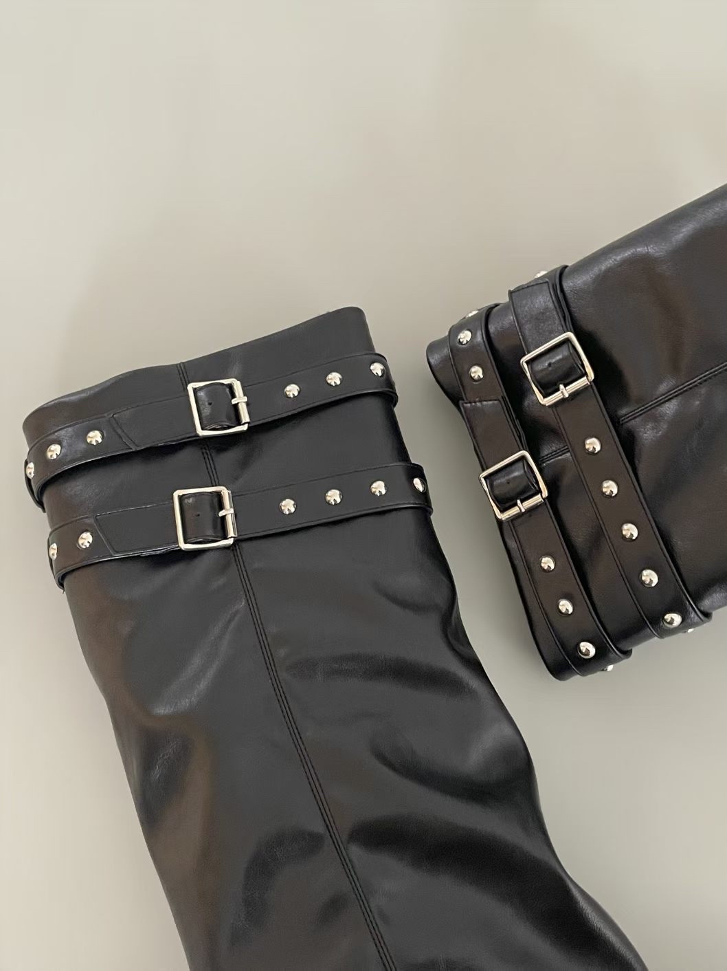 Pointed Studded Buckle Tall Boots