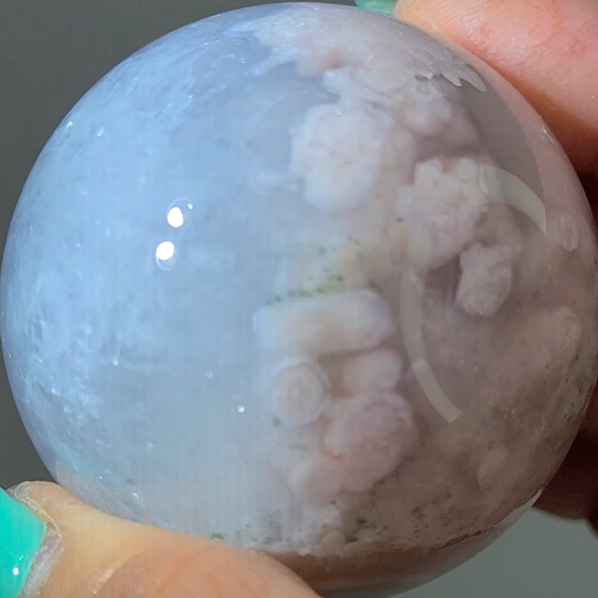 Flower agate sphere with quartz inclusions - AG111