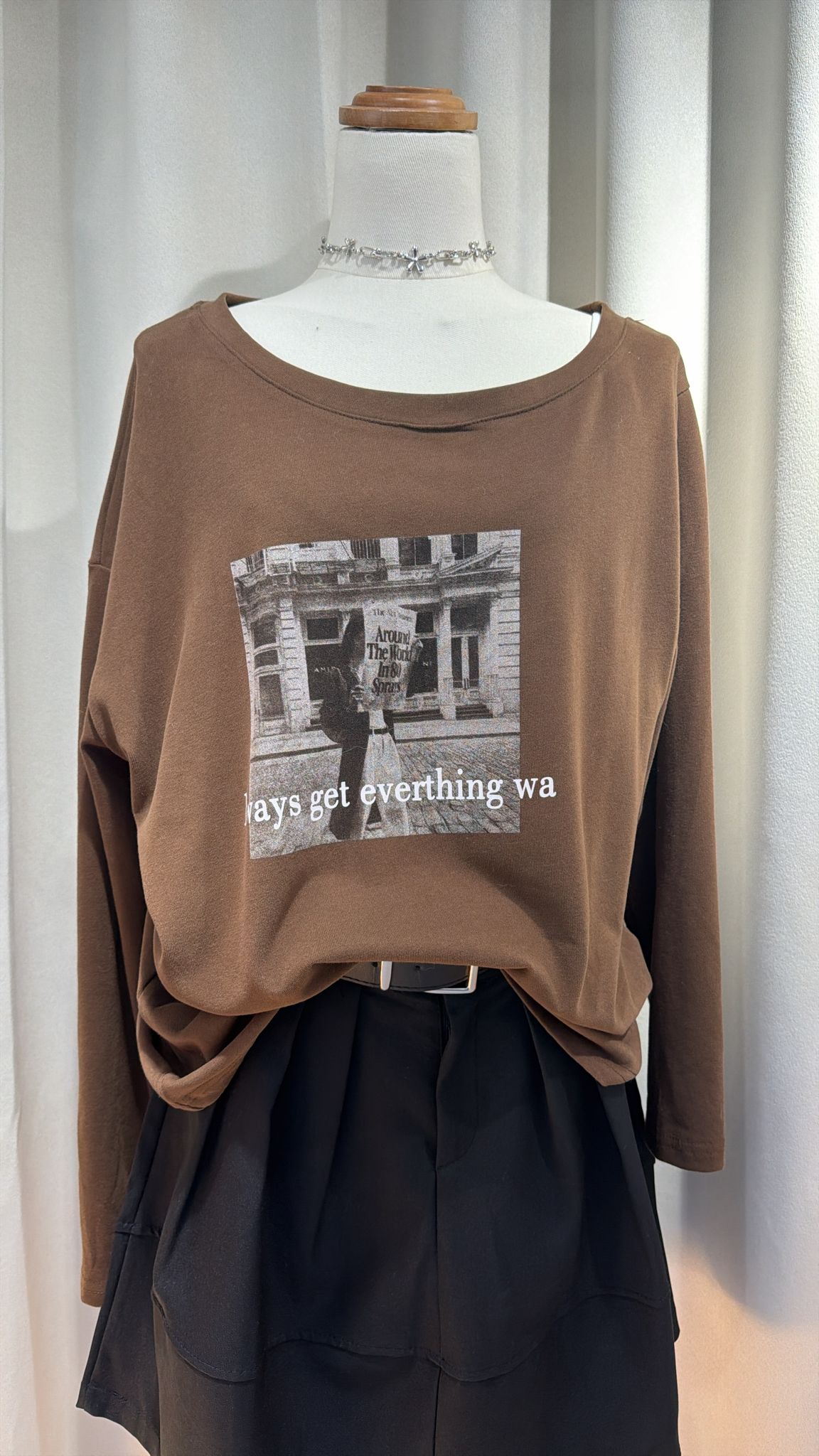 復古印花長袖T恤