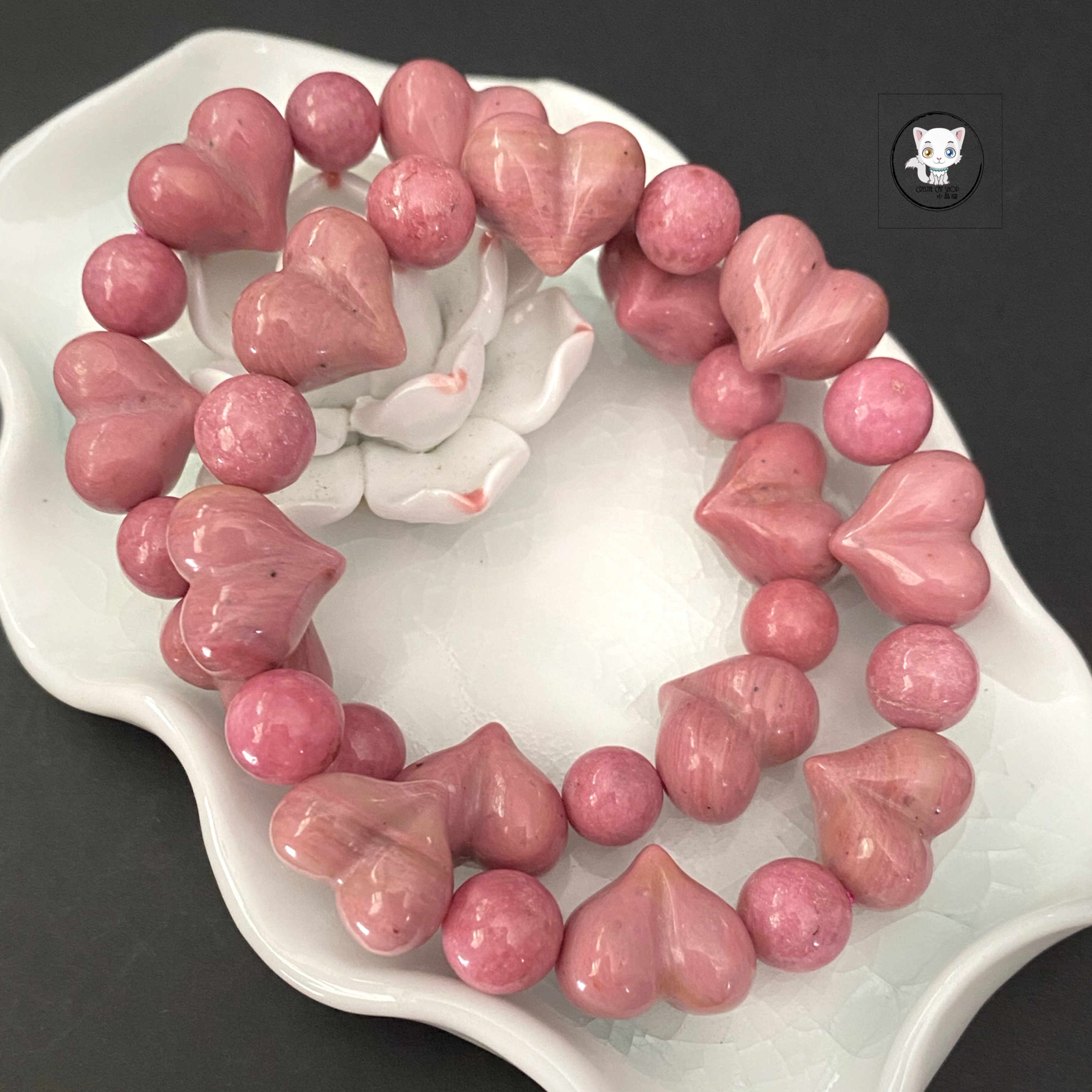 薔薇輝石愛心手鏈 13.5mm