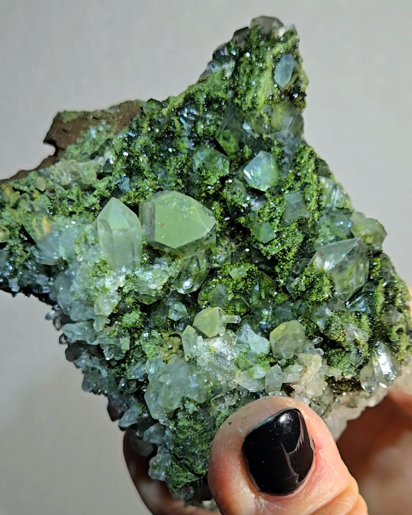Epidote specimen with rainbow quartz and DTs - ED2