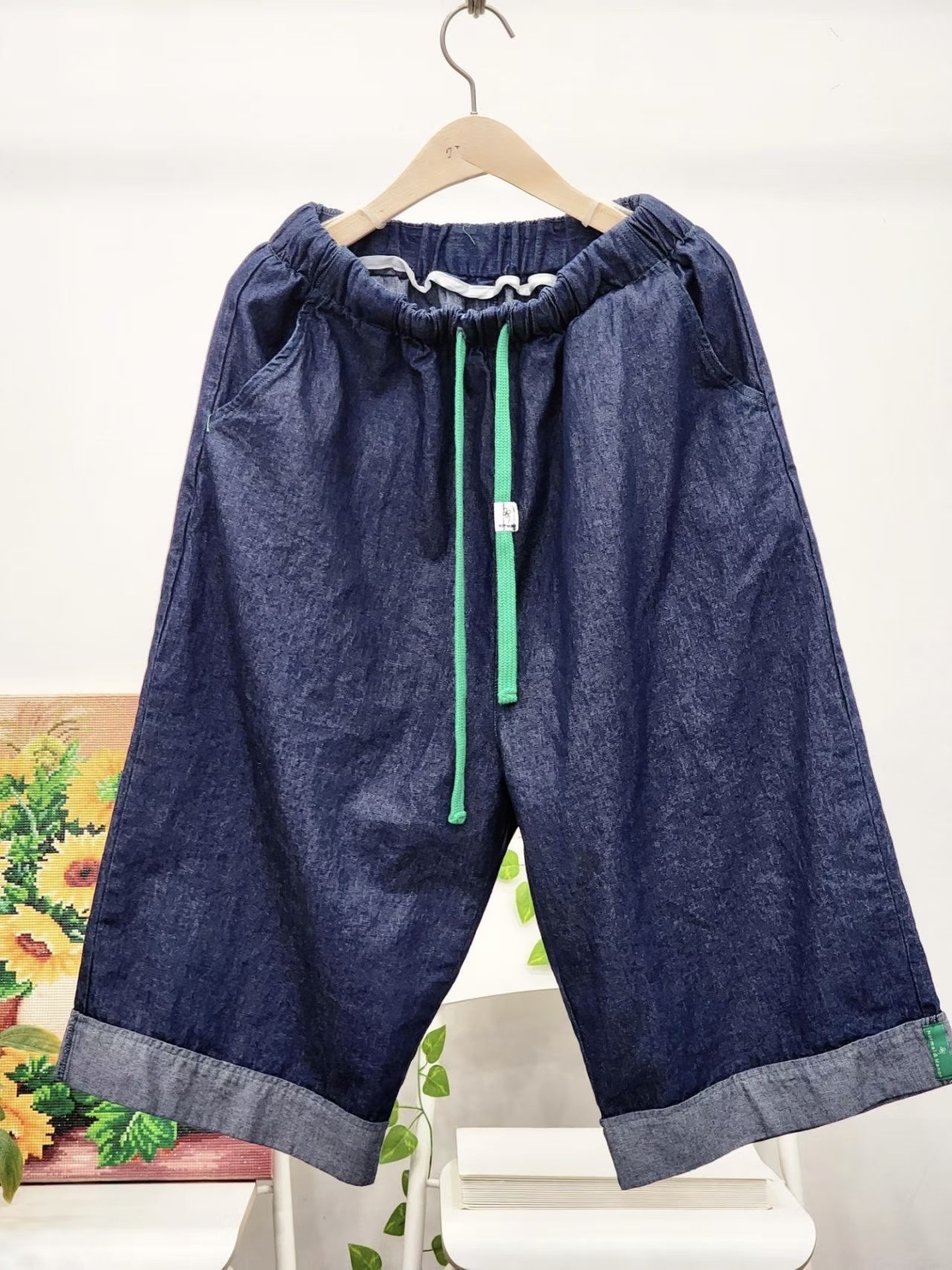 NO OS 薄7分夏日牛褲