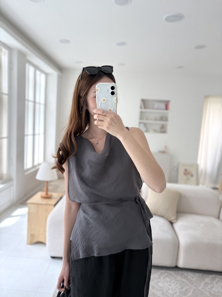 Draped Airy Blouse (Charcoal)