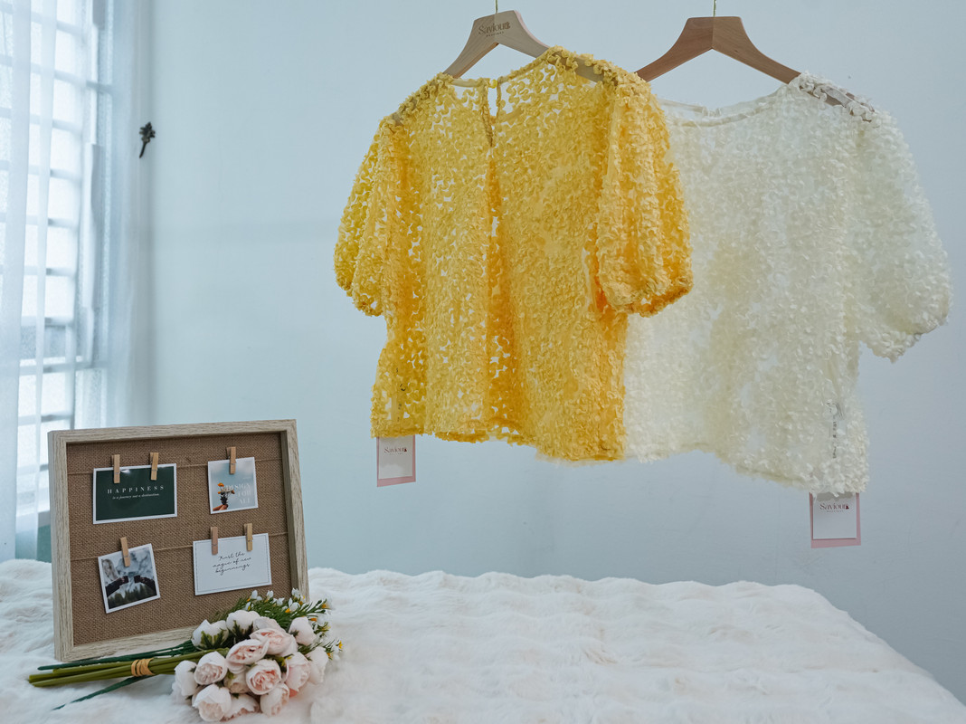 3D Floral Embroidered Mesh Short Sleeve Top ‖ 立体花朵刺绣网纱短袖上衣 KR011056071