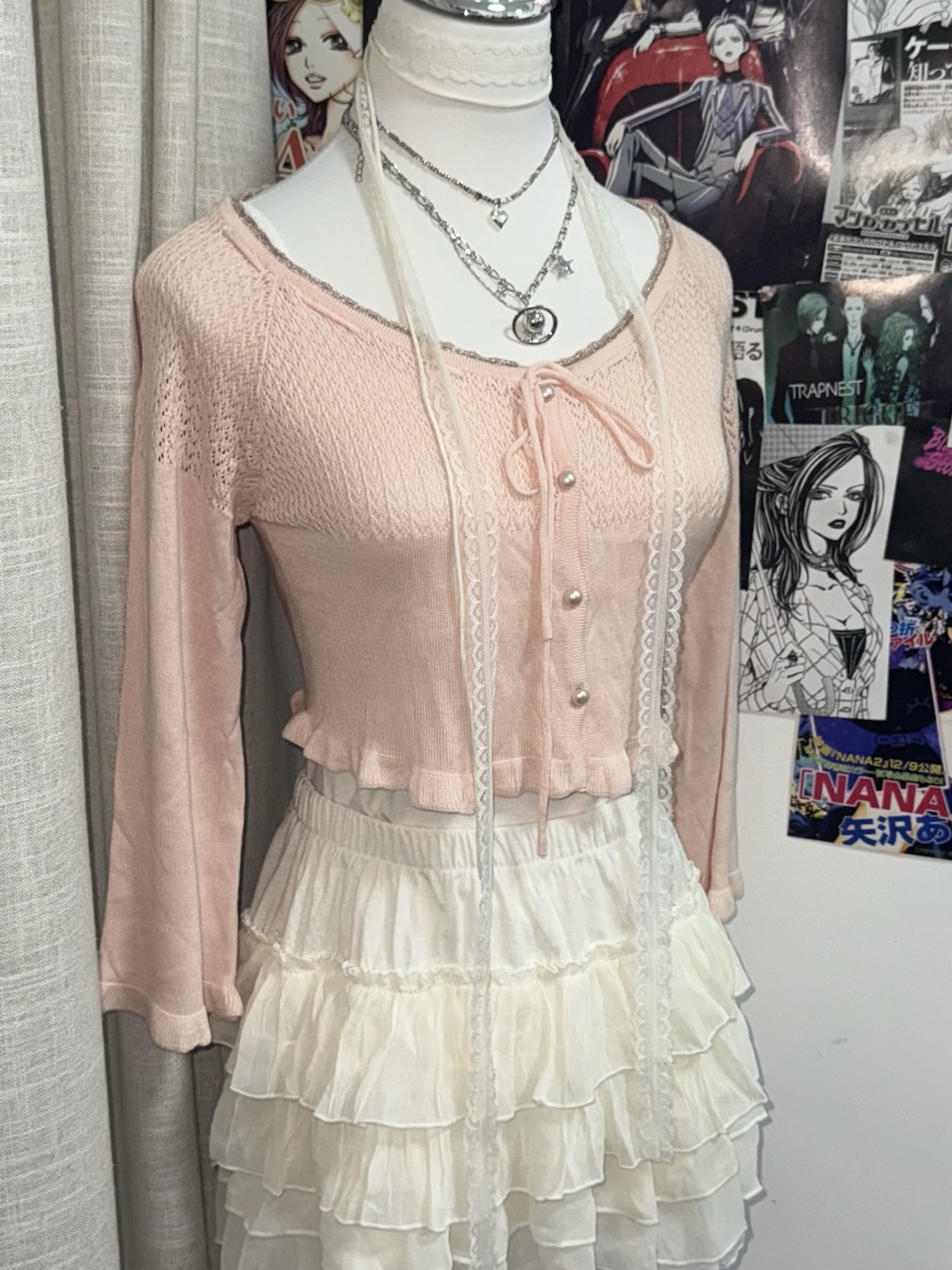 Pink Tie-Front Pointelle Cardigan