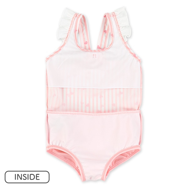 🇯🇵預訂 日本直送🇯🇵愛心滿印條紋荷葉邊連身泳衣