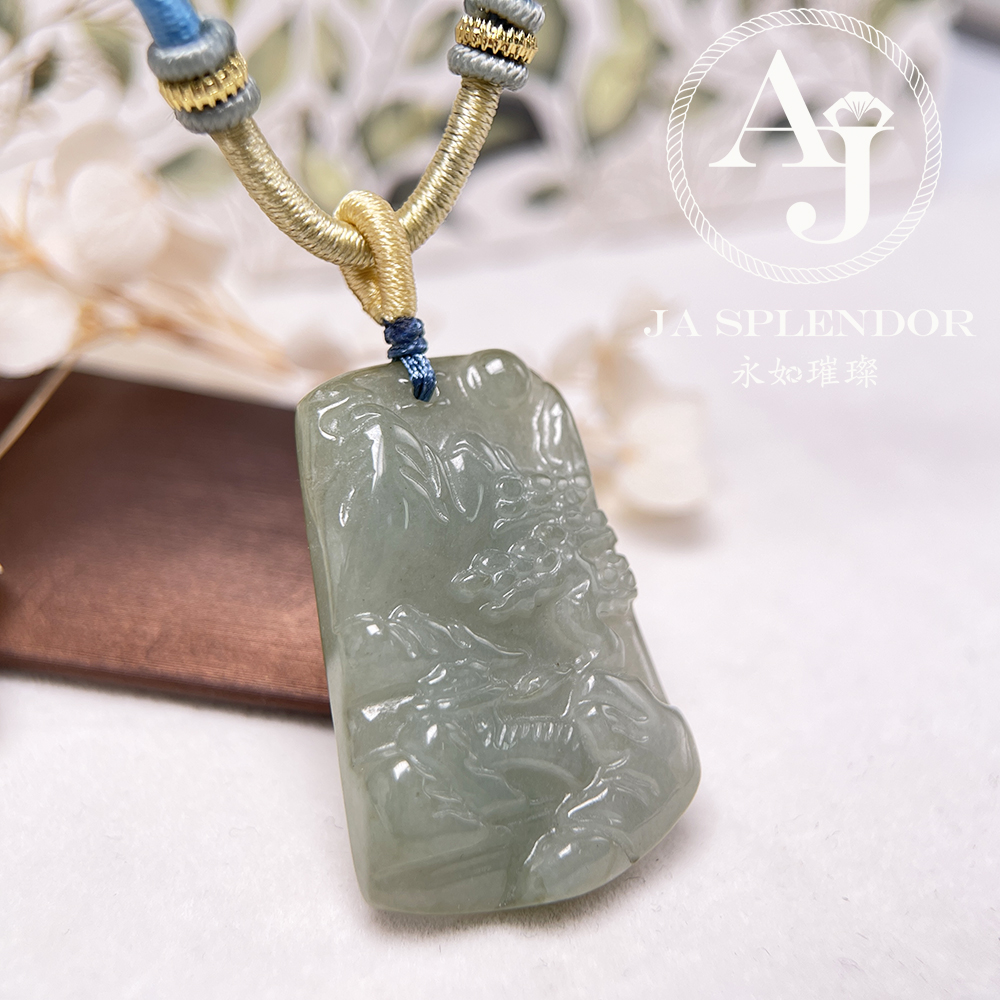 JN-1094 天然翡翠A玉 老料膠潤旺丁旺財山水牌吊墜