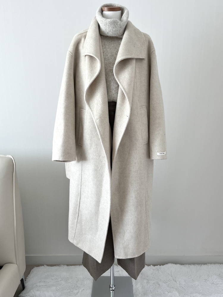 [70% Wool] Parisian Belted Wool Coat (Oat)