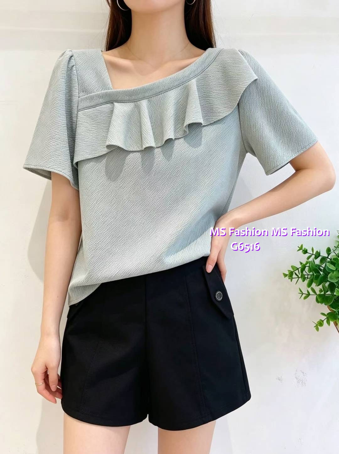 G6516 特色領ruffle top
