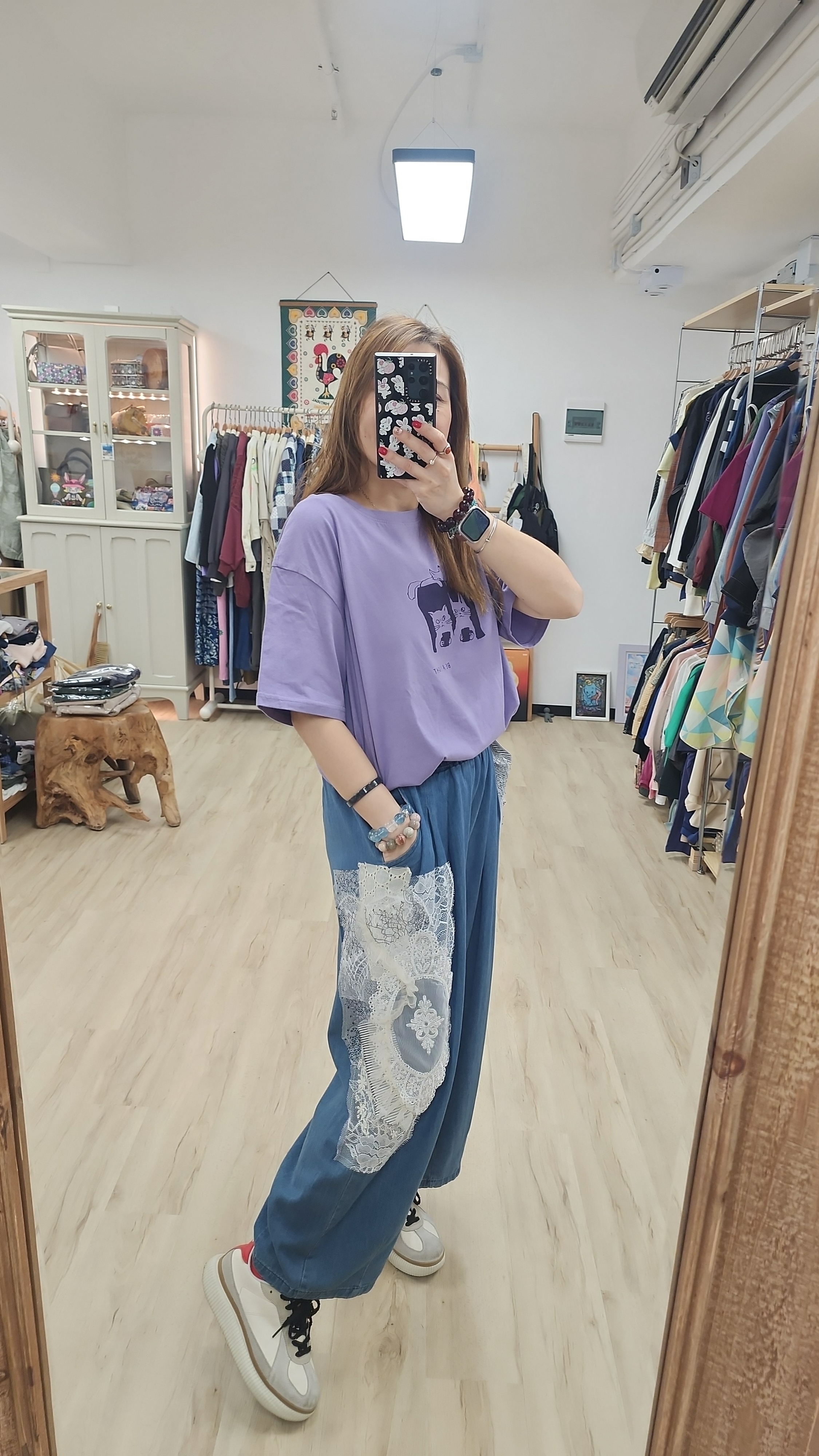 韓國紫貓貓印圖Tee