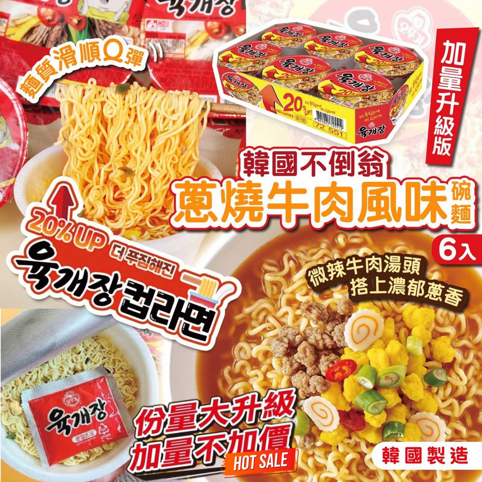 【韓國不倒翁蔥燒牛肉風味碗麵 (1箱6個)】