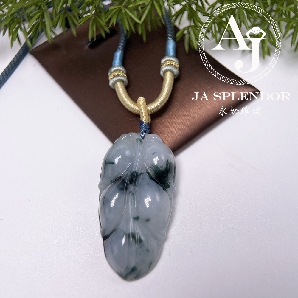 JN-991 天然翡翠A玉 冰潤厚莊飄花事業有成/玉葉吊墜