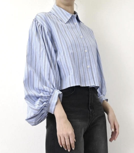 多比條紋蓬袖襯衫 - 2026 流行穿搭  長䄂襯衫 春夏時尚穿搭 柔軟舒適 日常穿搭 易於配搭 日本直送   #JP-I-260030