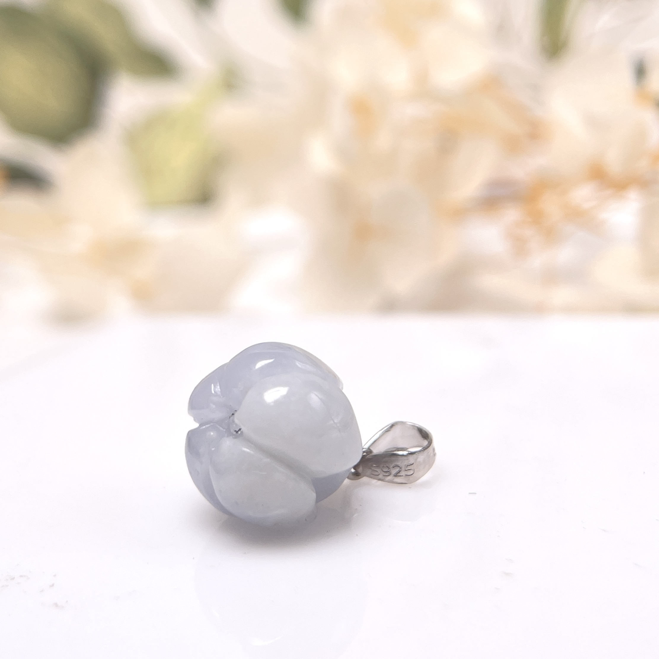 FBG26-H03 淡紫色立體蓮花純銀吊墜 (不含鏈)