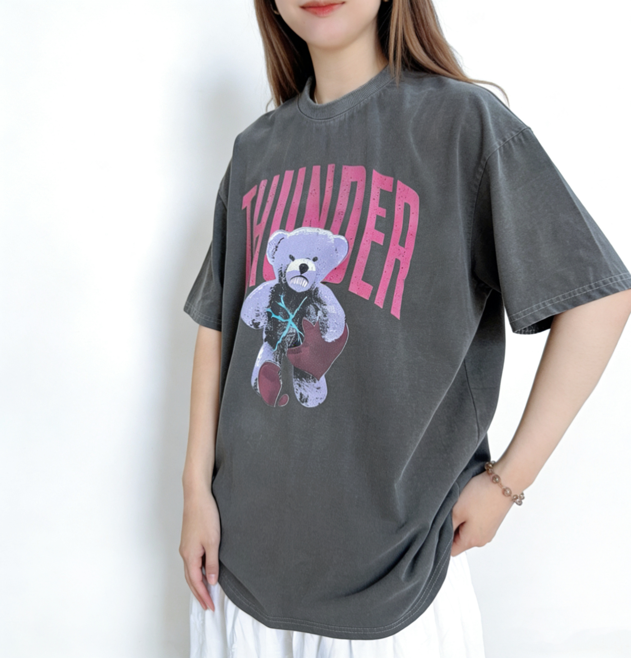 retro撞色熊熊print Tee