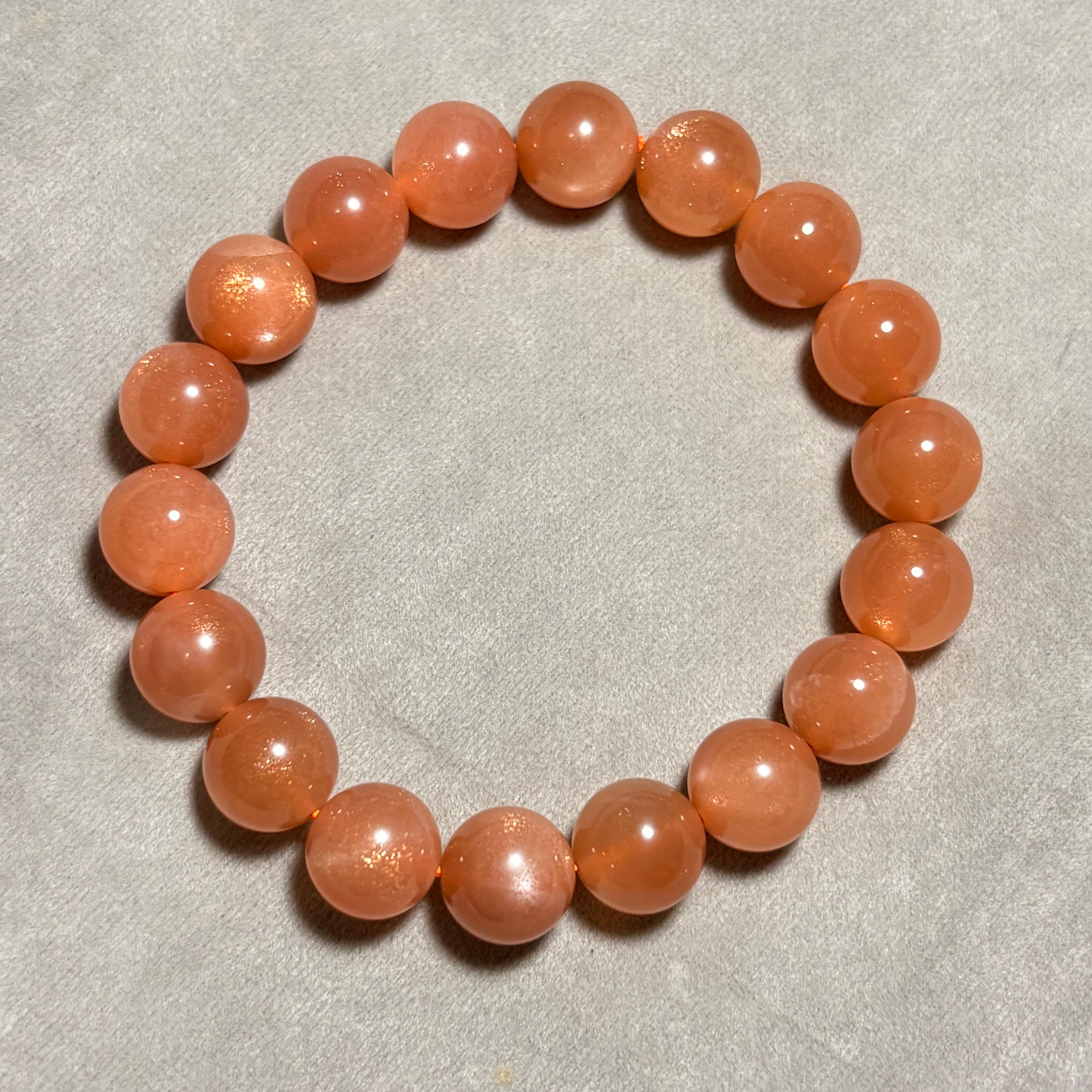 金沙橙月光石｜俗稱橙太陽石 手串 No 4321規格:  11.8mm珠/17cm手圍 