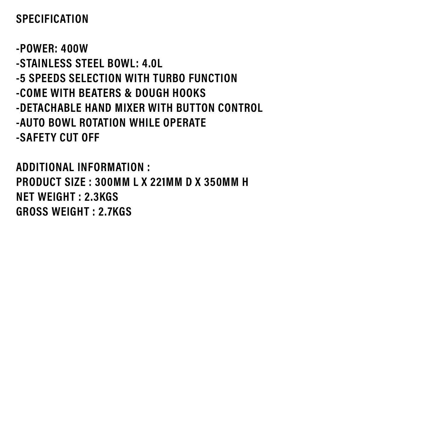 Faber 4.0L Stand Mixer FM 540SS