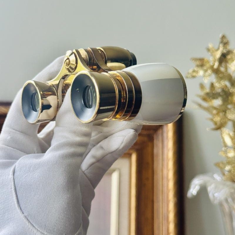 Vintage C.a. 1950s MINX Japan 3X Golden Opera Glasses Binoculars with Faux Mother-of-Pearl Finish(MT2359)