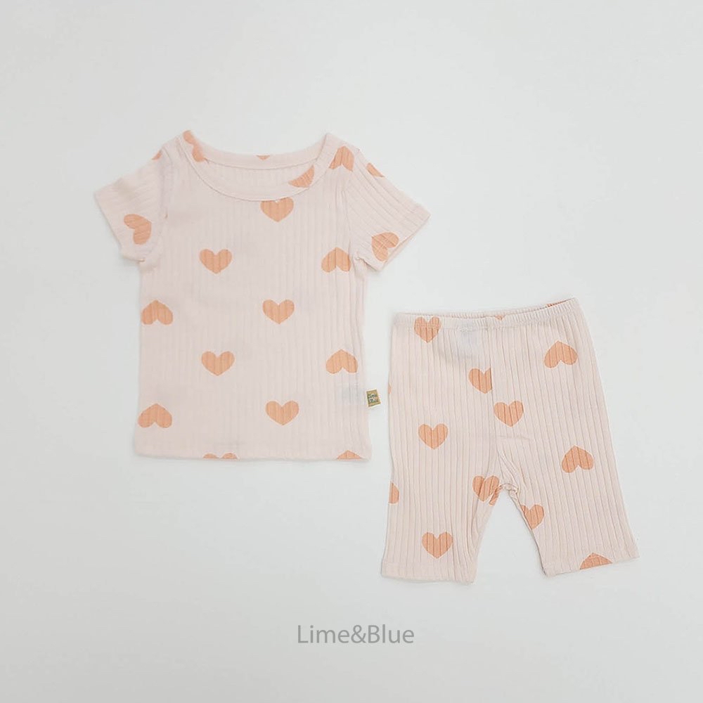 Modal Heart Ribbed Short-Sleeve Set