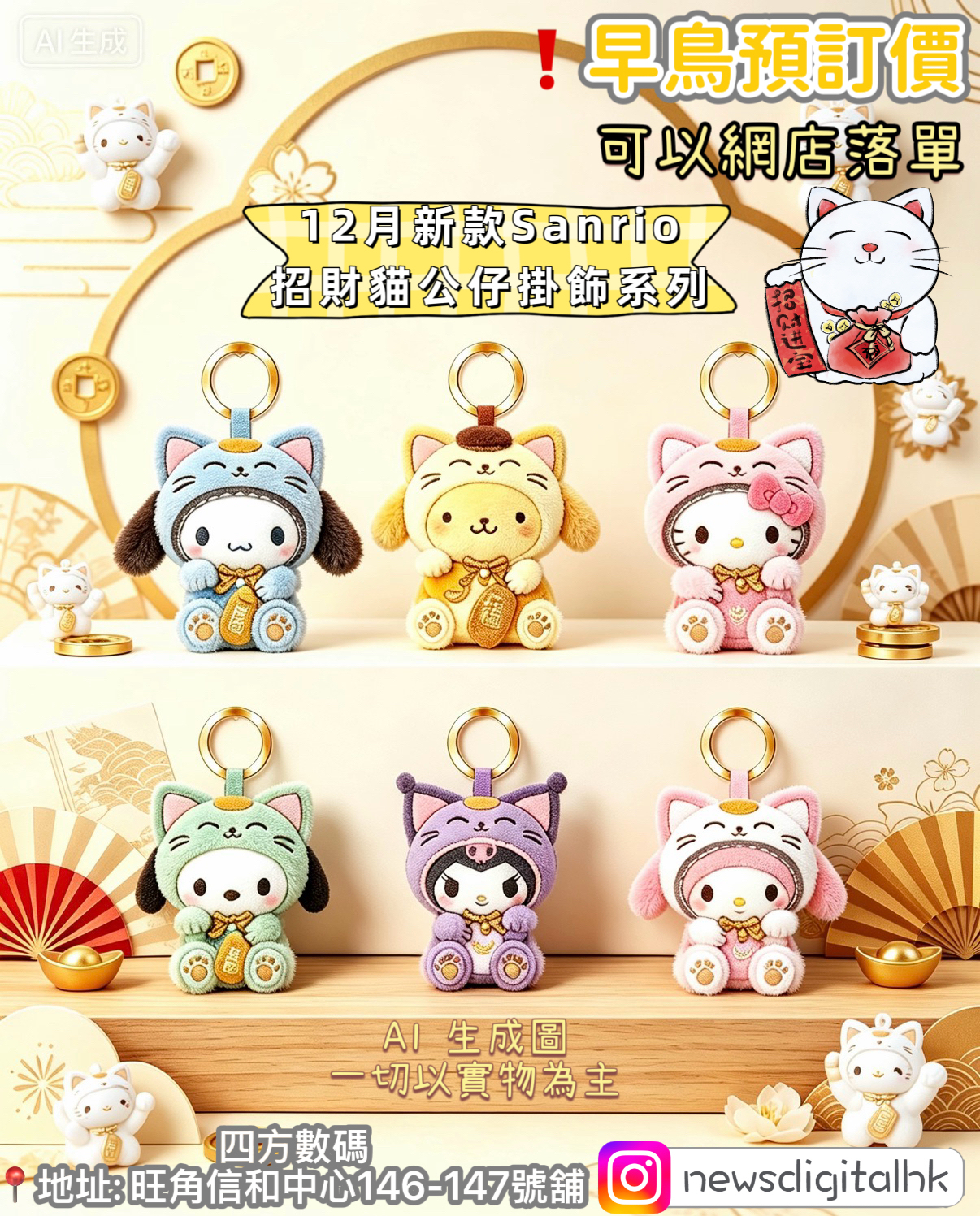 ［12月尾到貨] 12月新款Sanrio 招財貓公仔掛飾系列