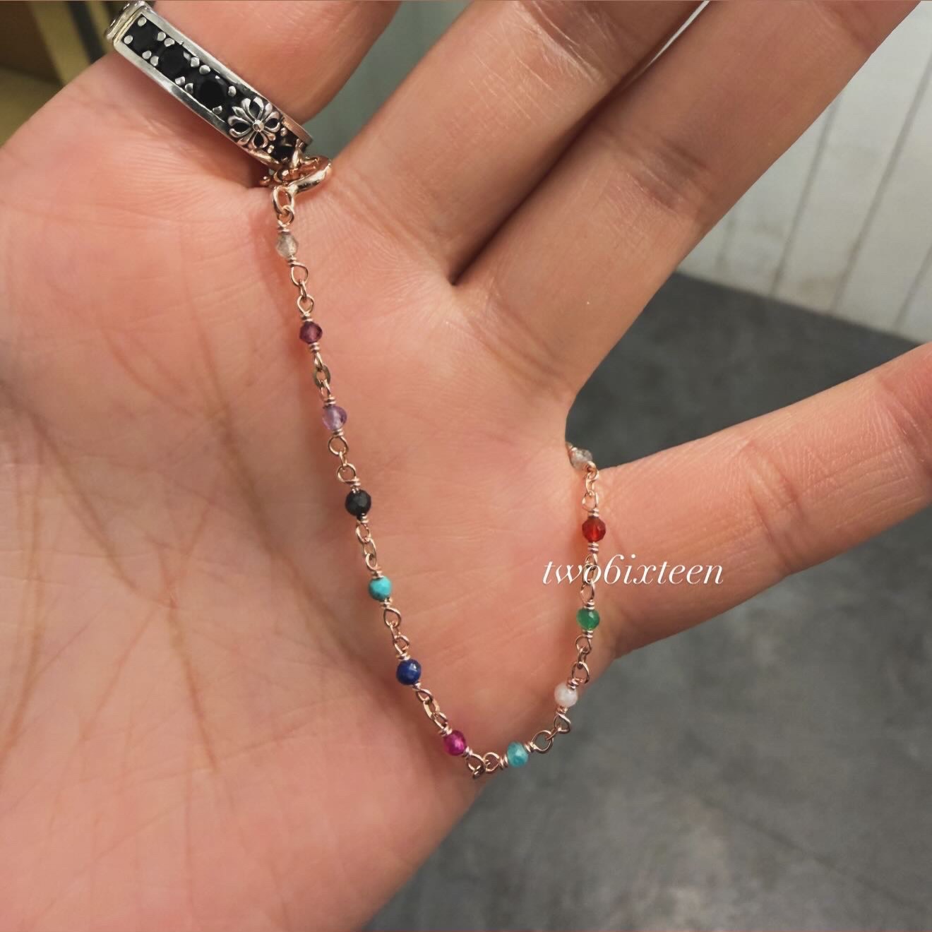 AEB003 玫瑰金素鏈拼天然彩珠