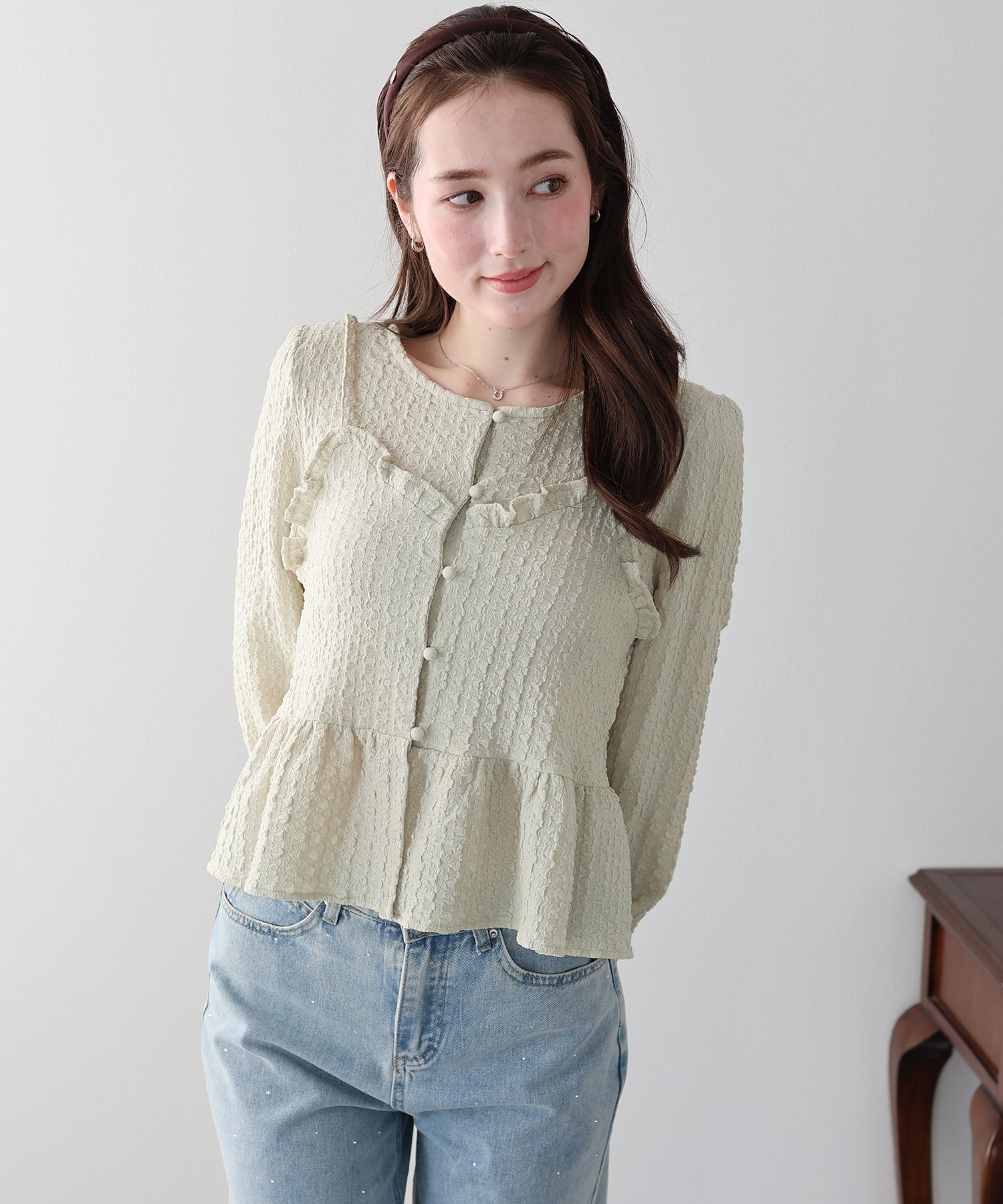 <JP> Pokopoko Textured Ruffles Top (假兩件) * 3色入 <預購>