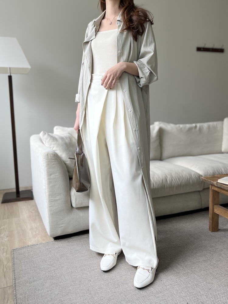 Minimal Belted Shirt Dress (Khaki)