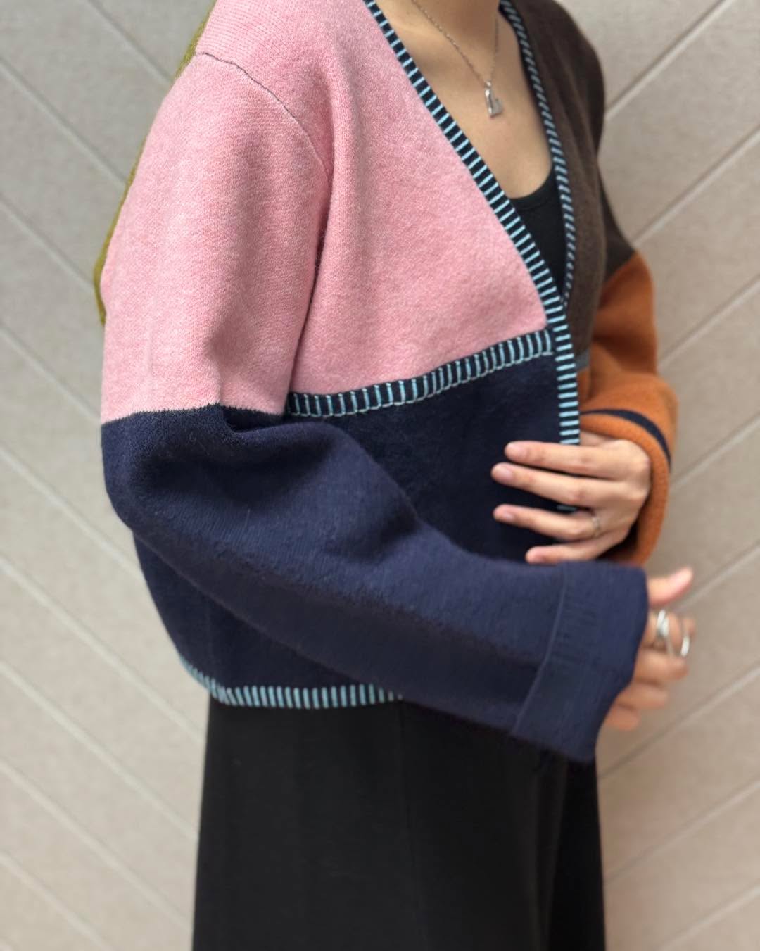 拼色V NECK針織外套