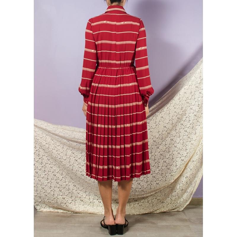 Vintage Japanese Linear Pattern Red Shirtdress Pleated Day Dress(MT1608-104)
