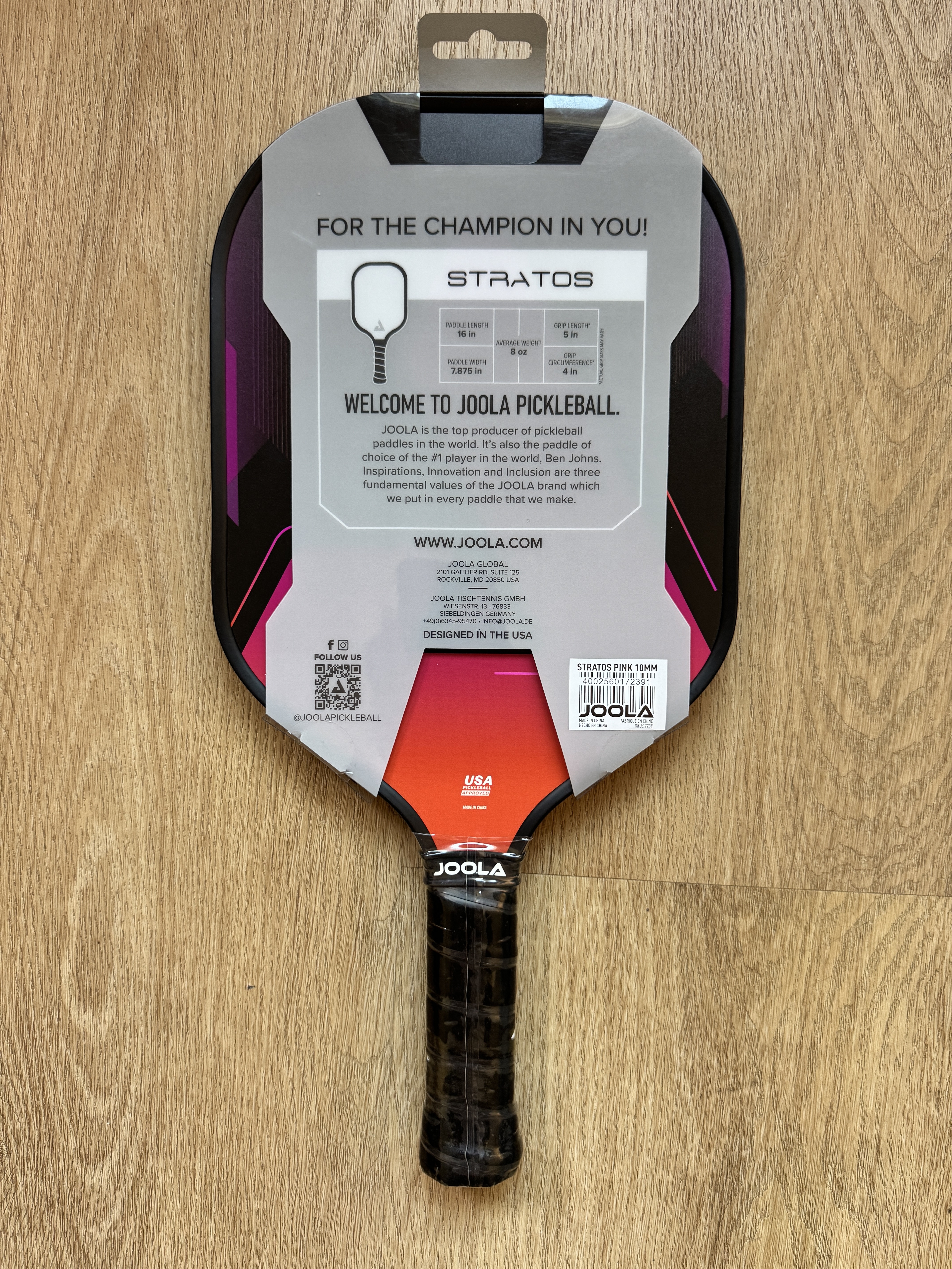 JOOLA Stratos Pink 10mm Pickleball 球拍（香港現貨）