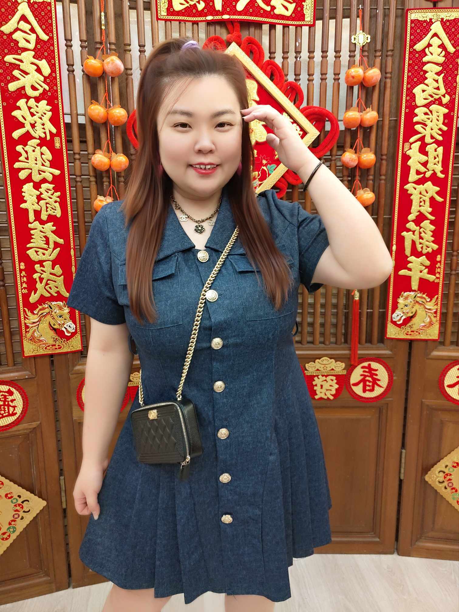 NJE07 TW#5668 翻领拼百褶裙摆连衣裙