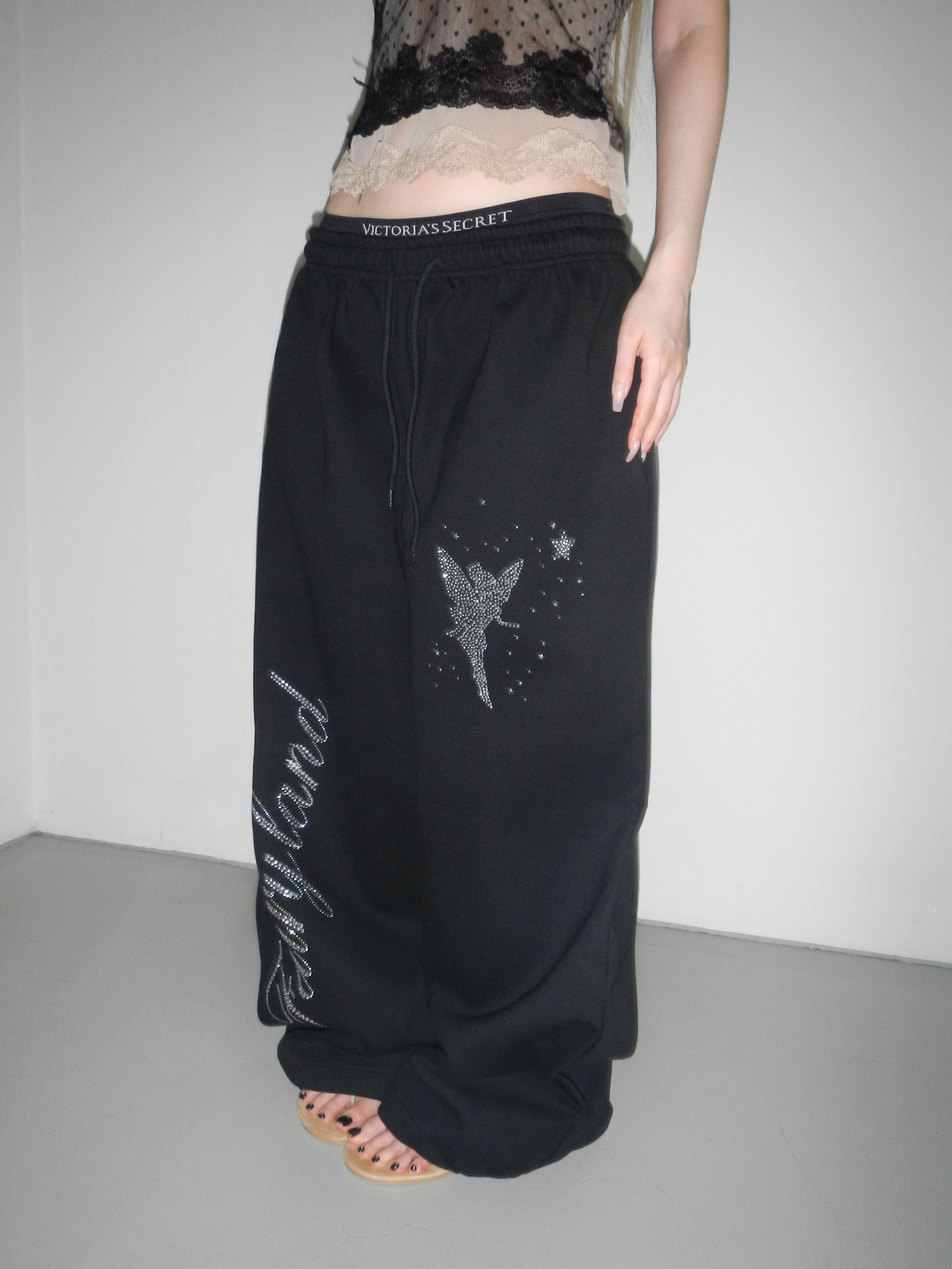 Rhinestone Graphic Wide-Leg Pants